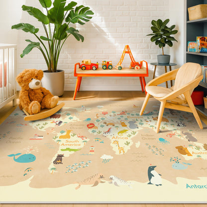 Washable Kids Play Rug with Colorful Map Design