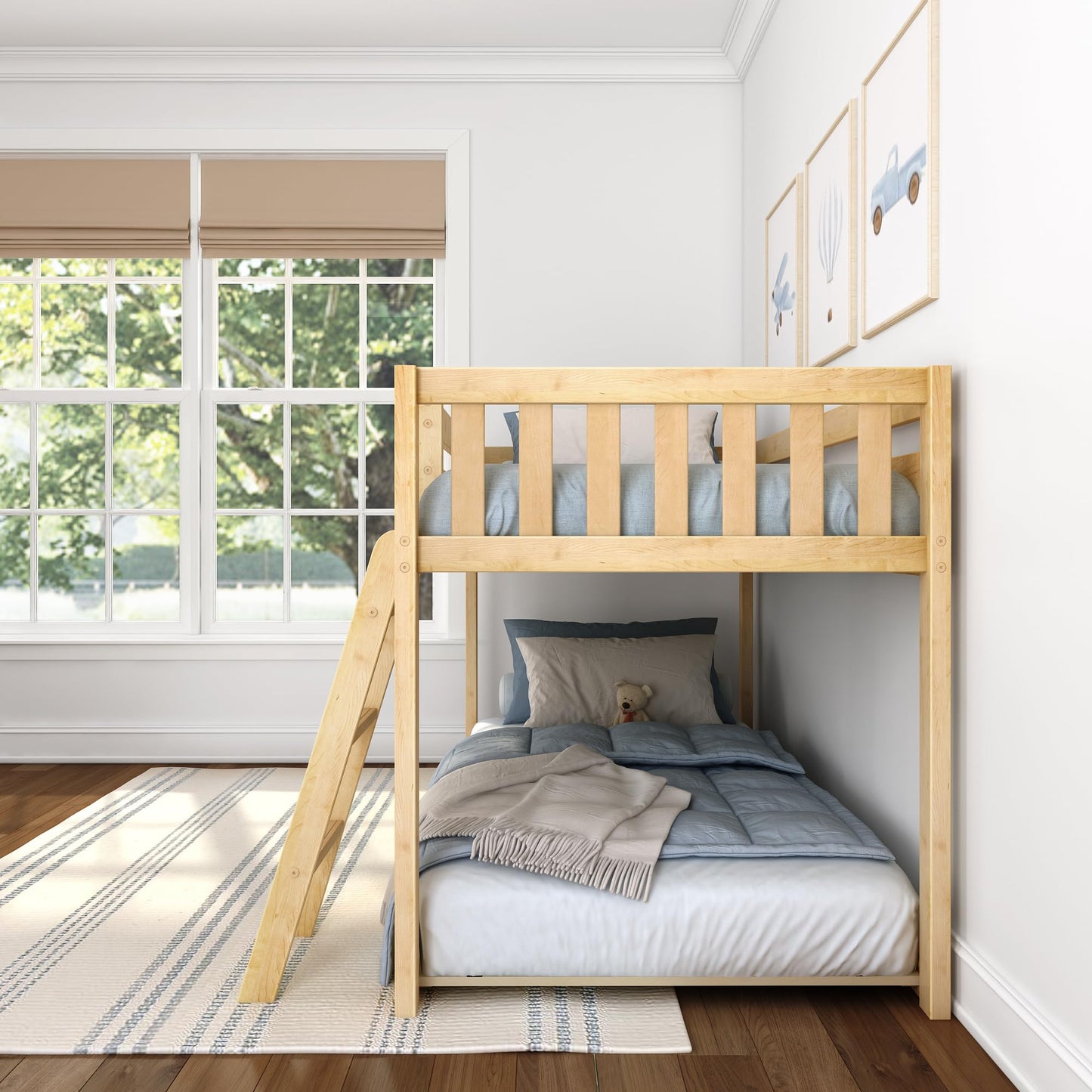 Twin Over Full Low Bunk Bed with Slide