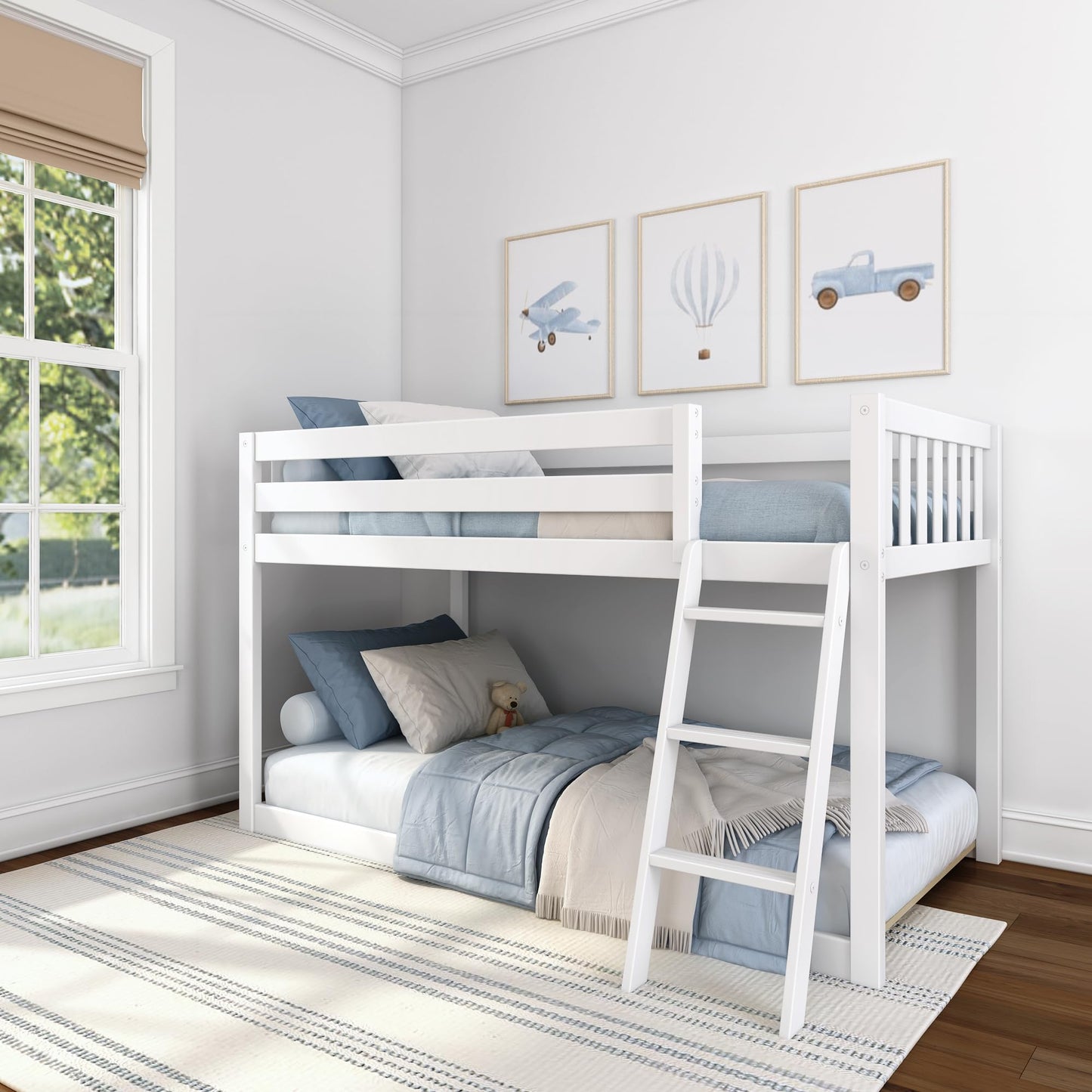Twin Over Full Low Bunk Bed with Slide