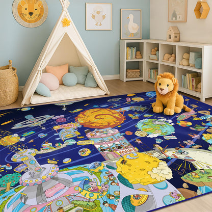 Washable Kids Play Rug with Colorful Map Design