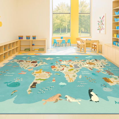 Washable Kids Play Rug with Colorful Map Design