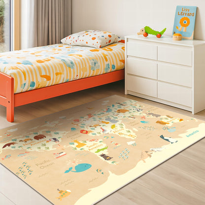 Washable Kids Play Rug with Colorful Map Design