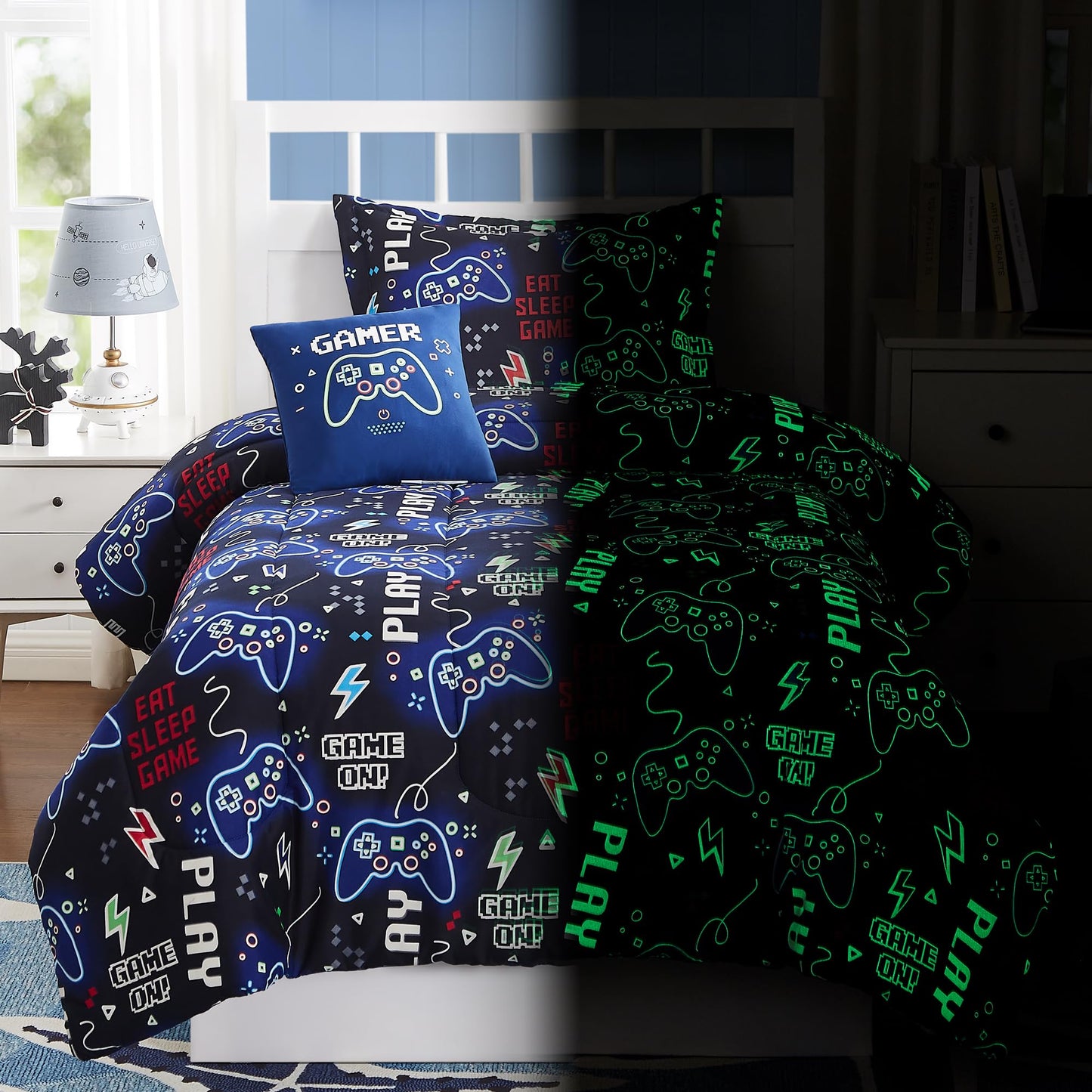 Glow-in-the-Dark Space Comforter Bedding Set