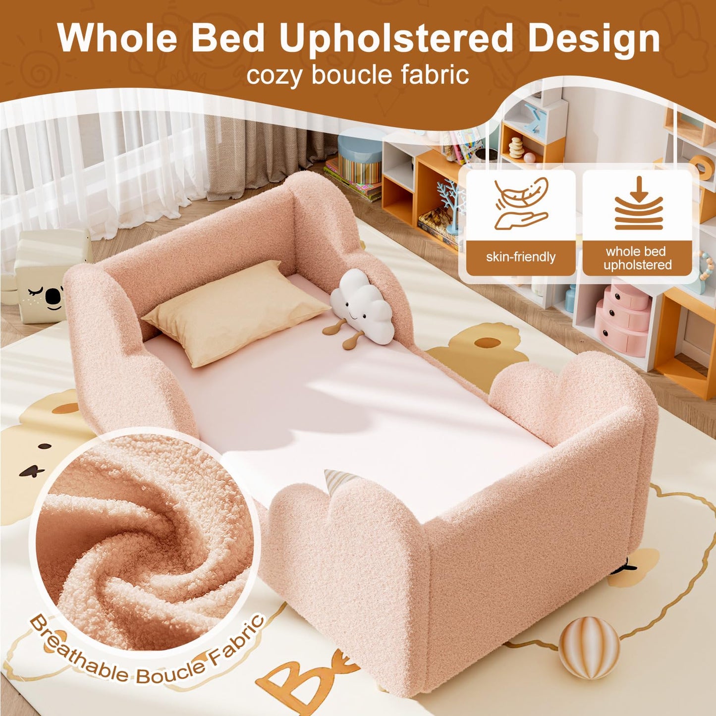 Upholstered Toddler Bed with Safety Guardrails