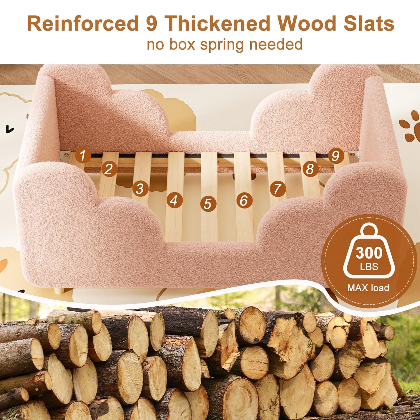 Upholstered Toddler Bed with Safety Guardrails