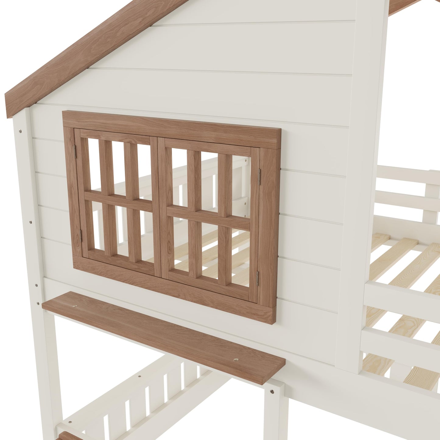 Low House Bunk Bed with Bookshelf Storage