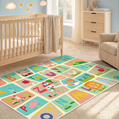 Washable Kids Play Rug with Colorful Map Design