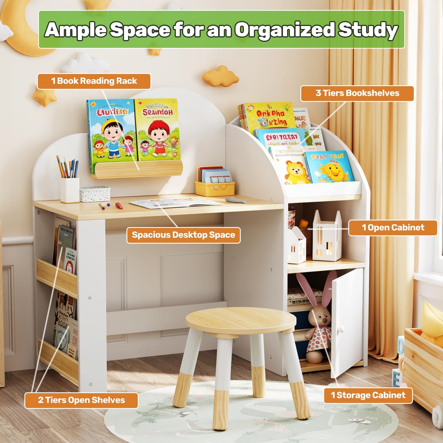 Kids Writing Desk with Storage Shelf