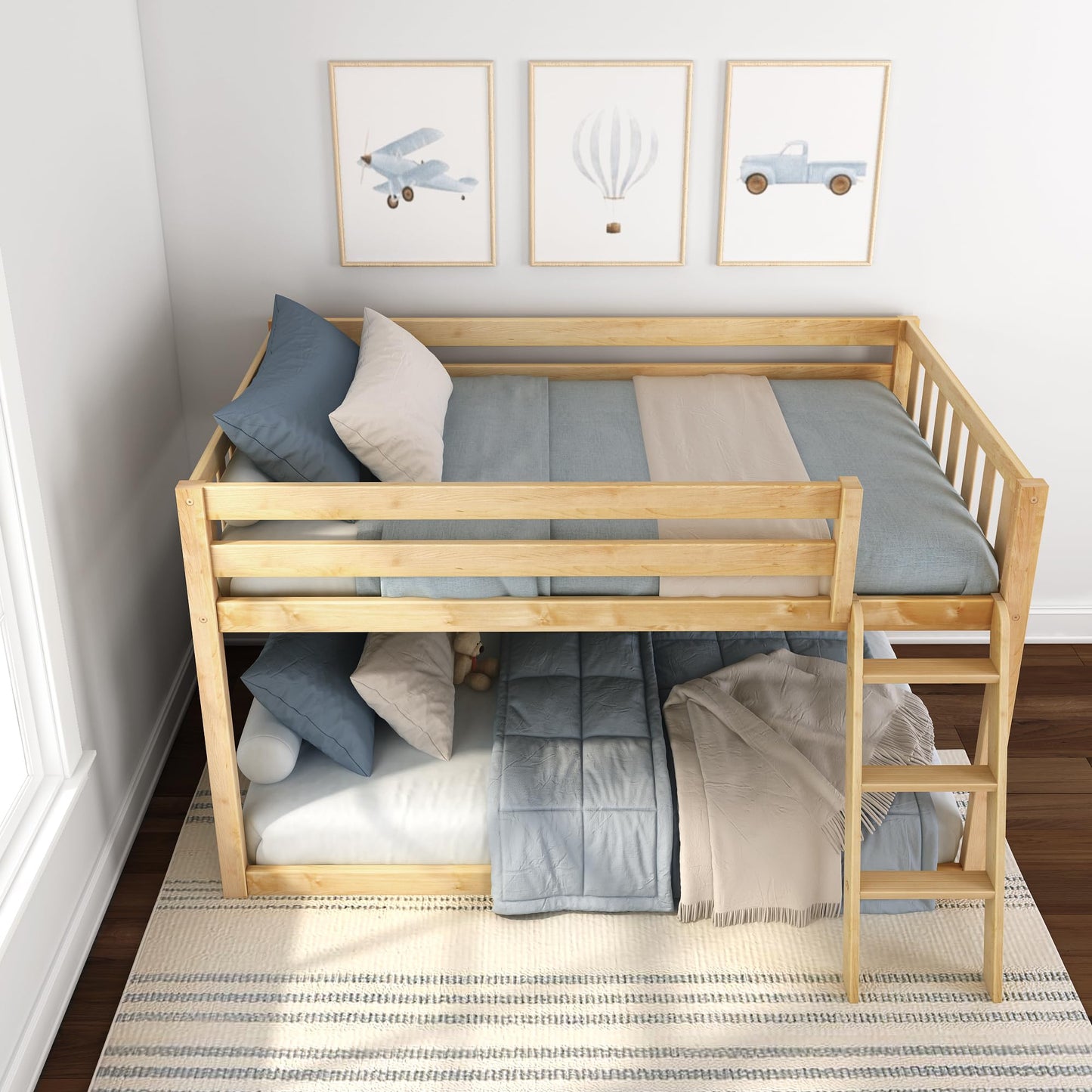 Twin Over Full Low Bunk Bed with Slide