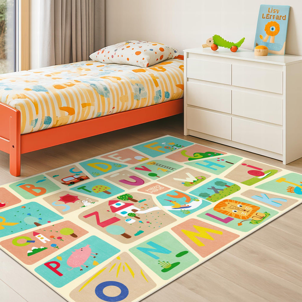Washable Kids Play Rug with Colorful Map Design