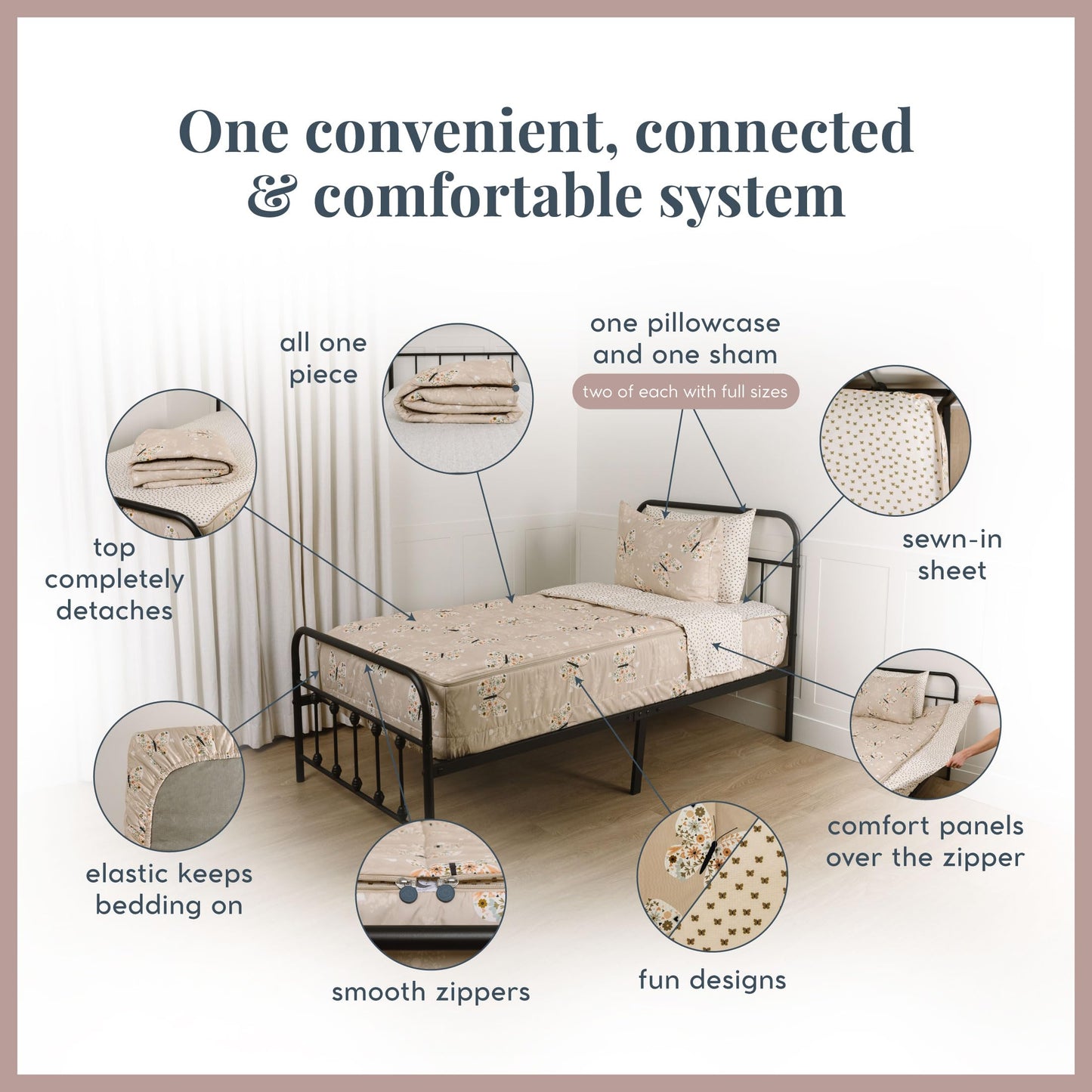 Kids Zipper Bedding Set with Comforter & Pillowcase