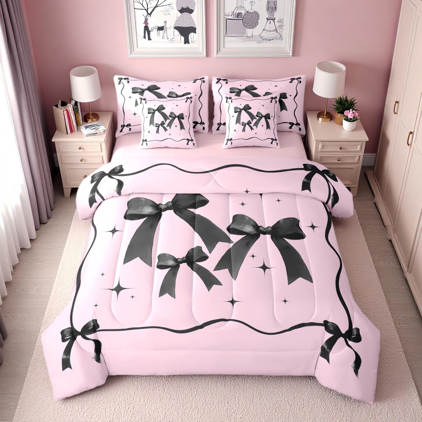 Pink Bow Bedding Set for Girls and Kids