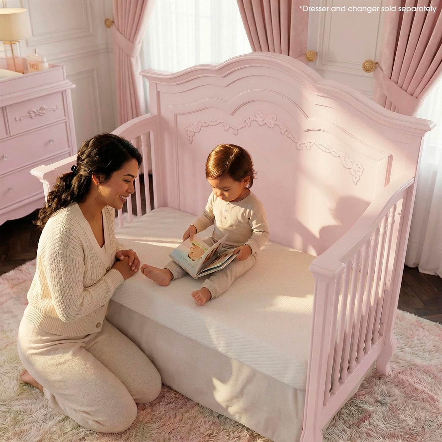 Convertible 5-in-1 Nursery Crib with Panel Headboard