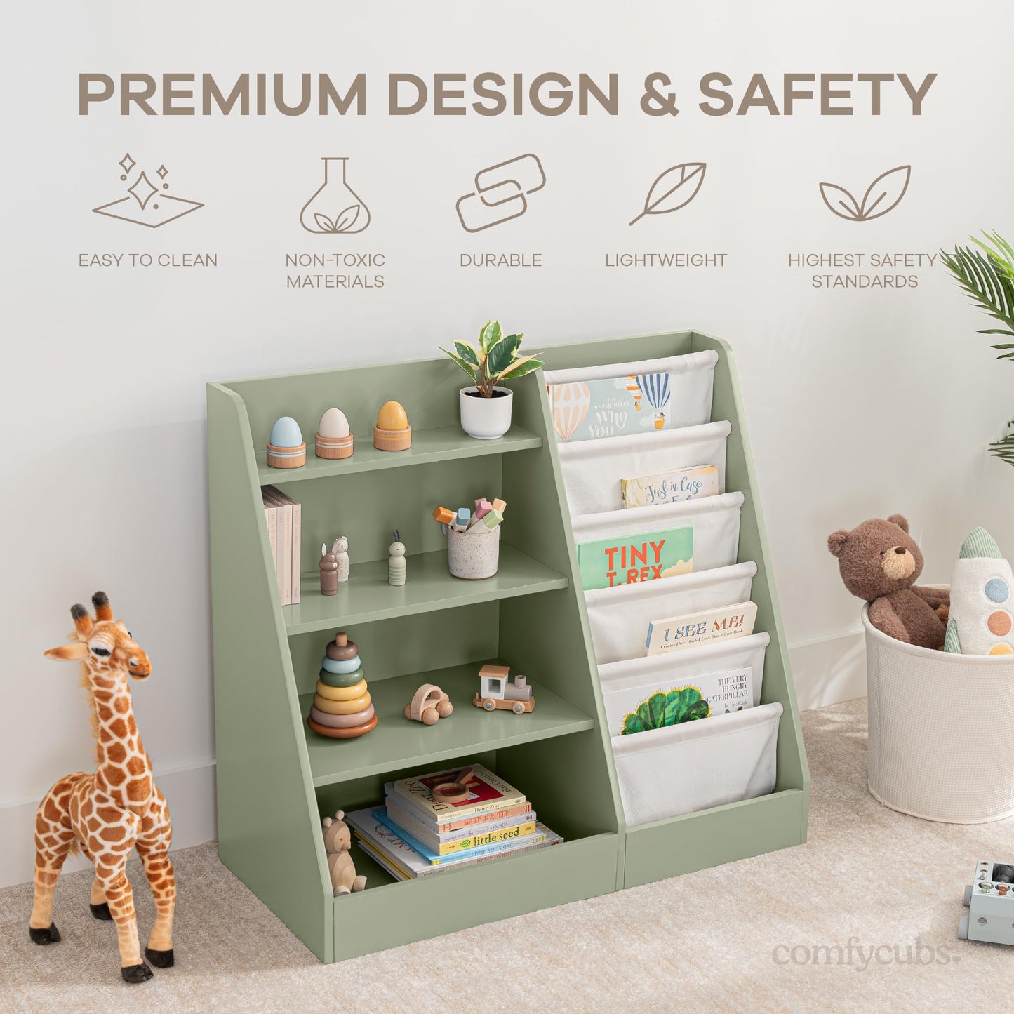 Montessori Kids Bookshelf with Easy-Access Storage