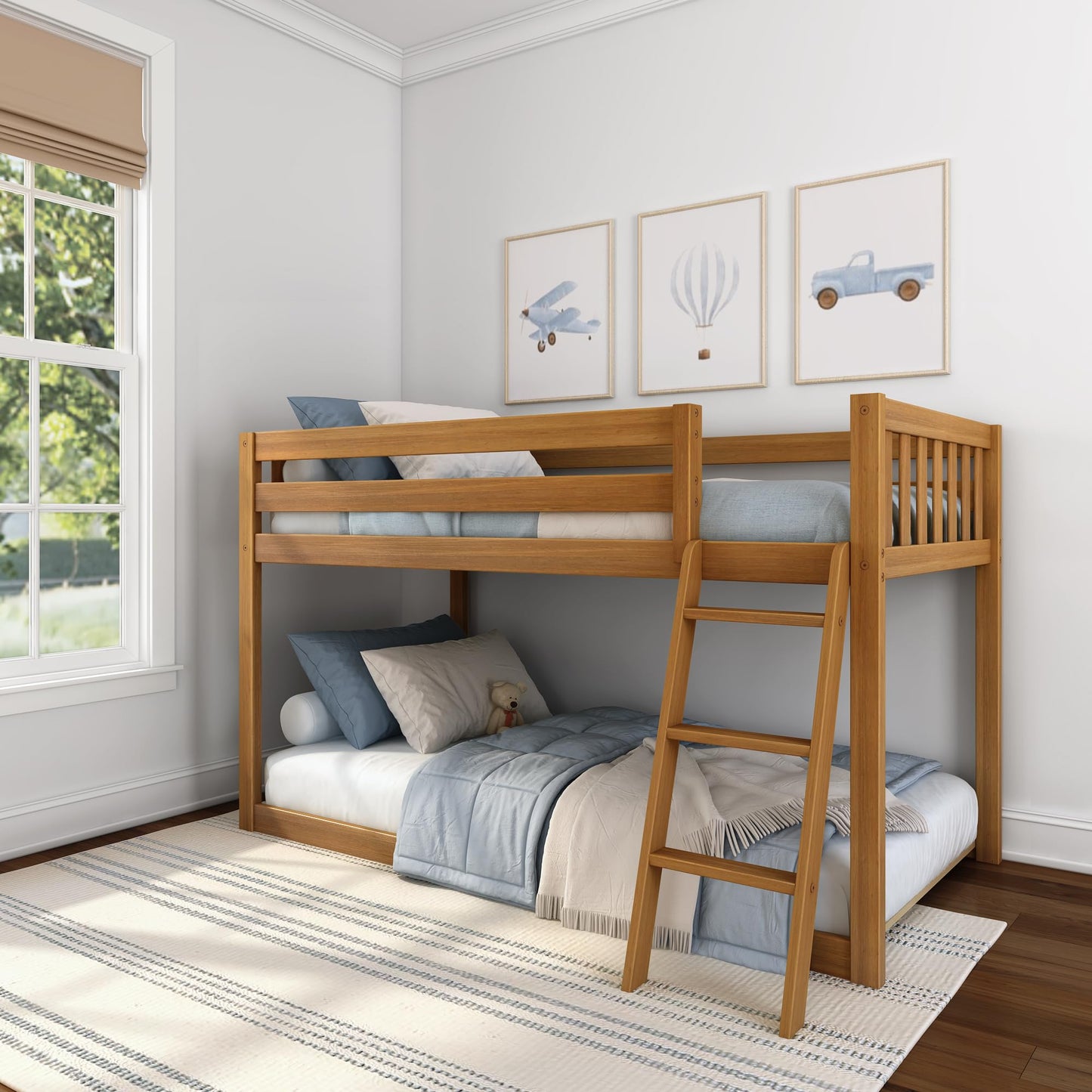 Twin Over Full Low Bunk Bed with Slide