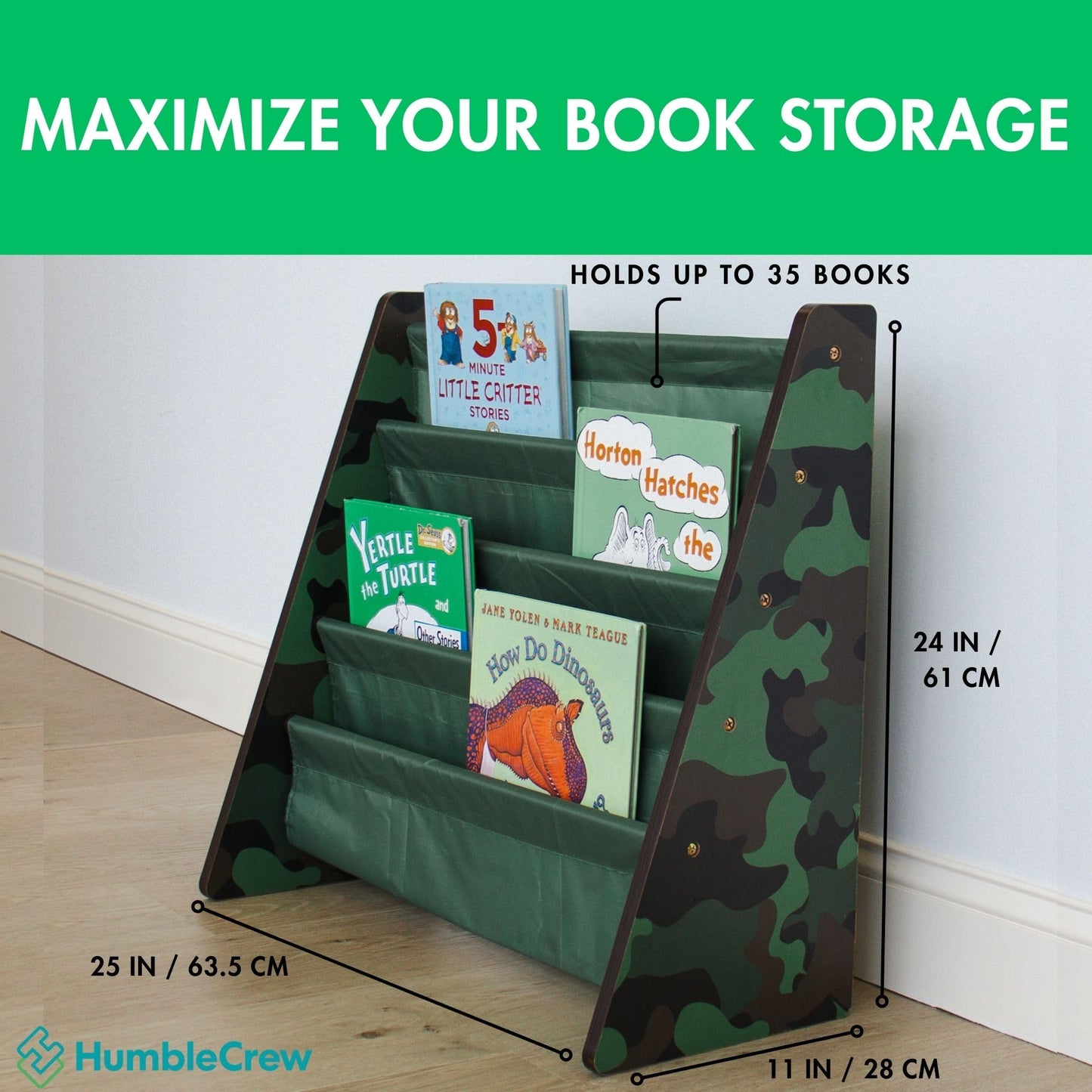 4-Tier Kids Bookshelf with Deep Sling Pockets