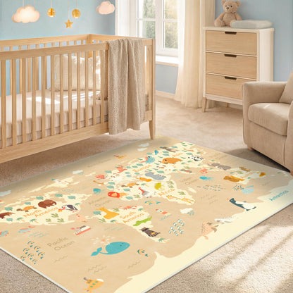 Washable Kids Play Rug with Colorful Map Design