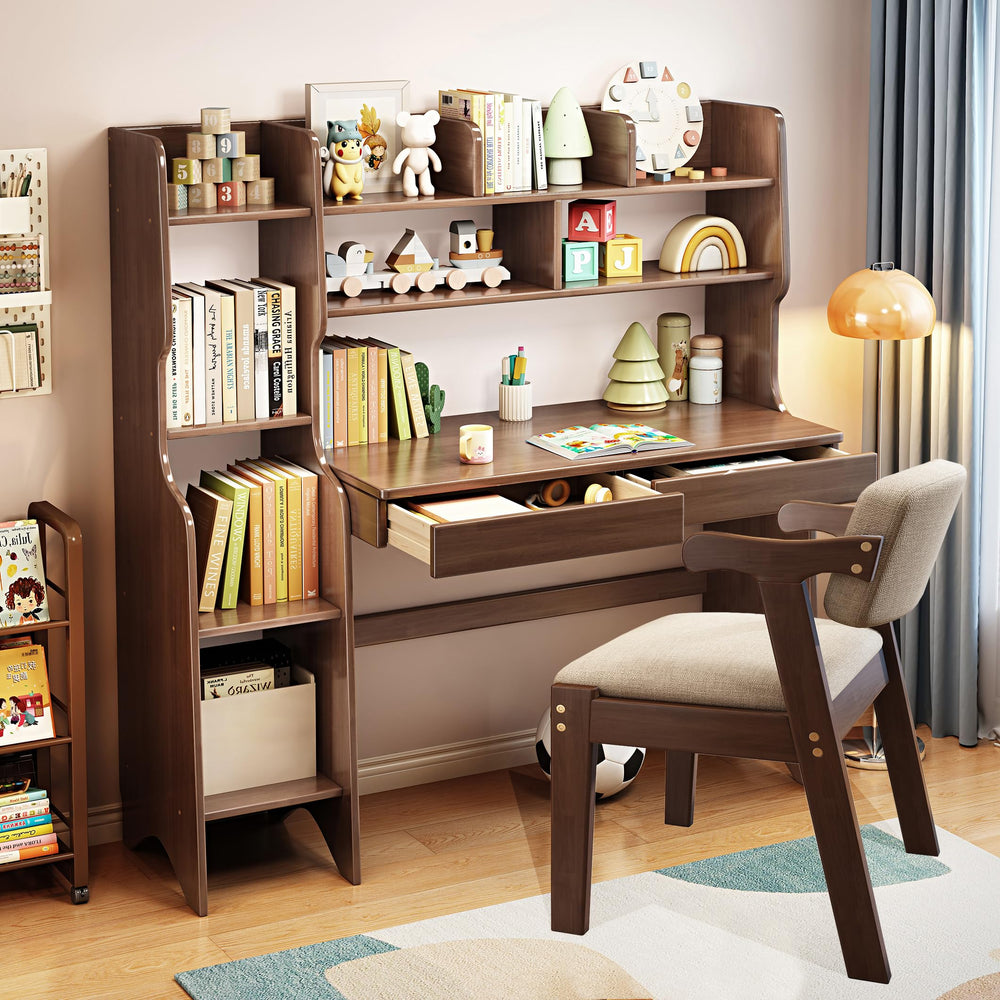 Kids Study Desk and Chair Set with Bookshelf