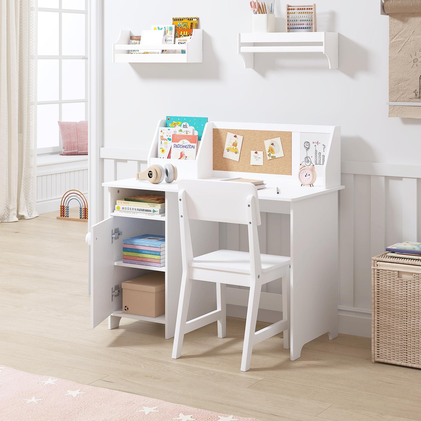 Kids Study Desk and Chair Set with Hutch
