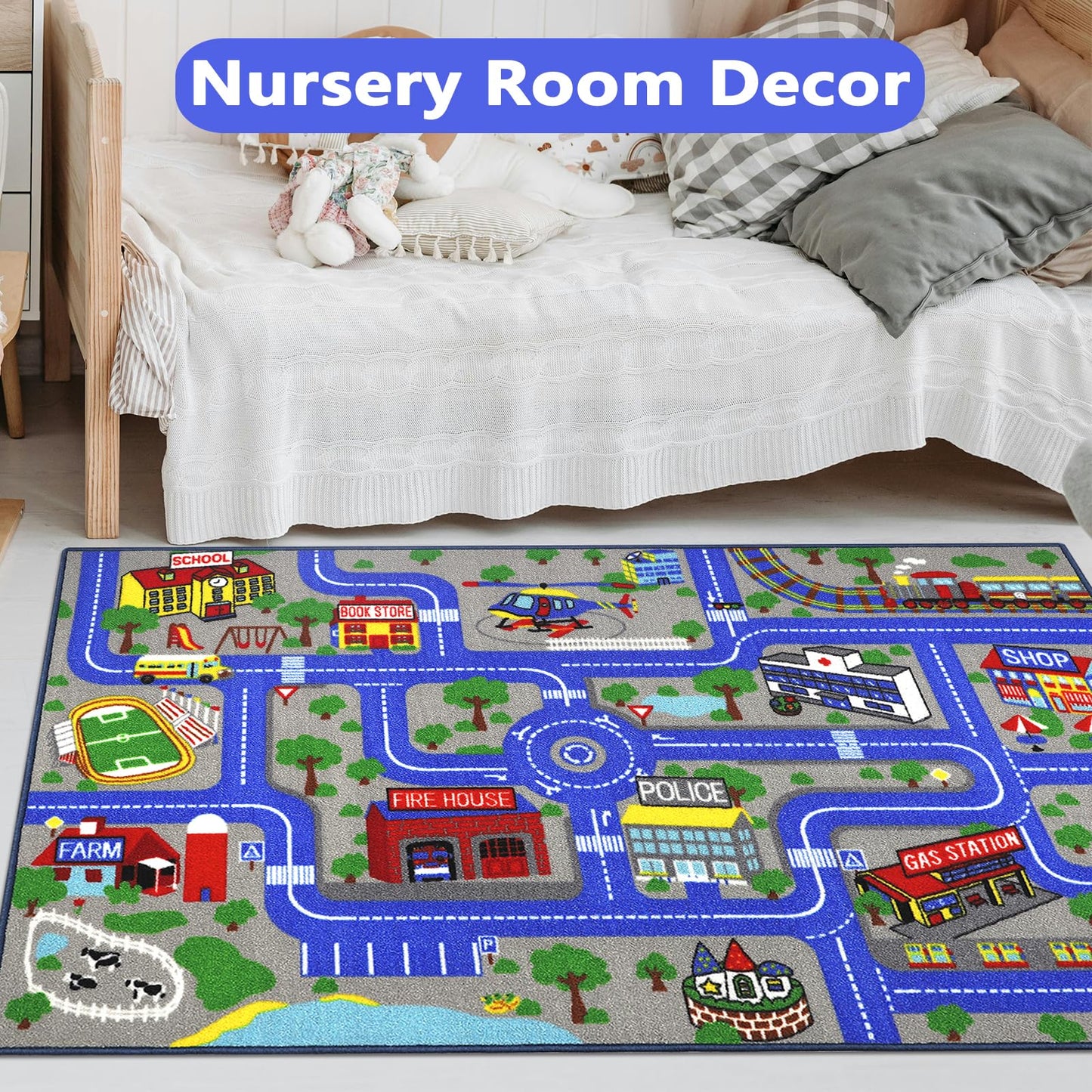 Educational Traffic Road Play Rug for Kids Room