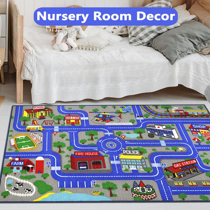 Educational Traffic Road Play Rug for Kids Room