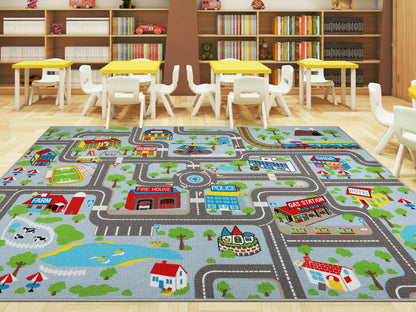 Educational Traffic Road Play Rug for Kids Room