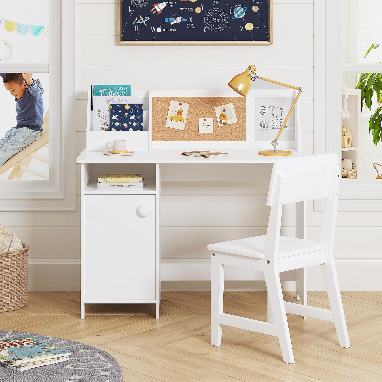 Kids Study Desk and Chair Set with Hutch