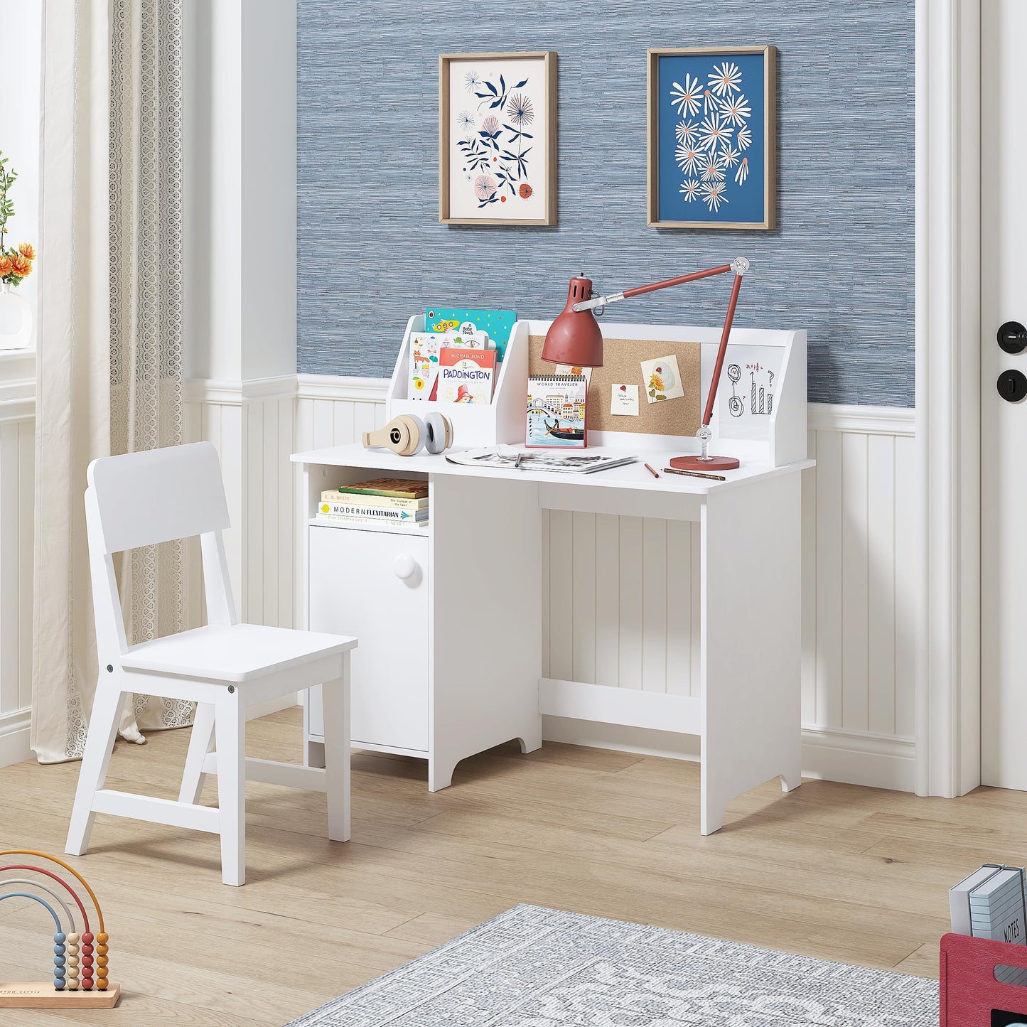 Kids Study Desk and Chair Set with Hutch