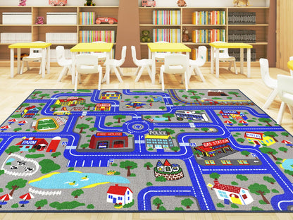 Educational Traffic Road Play Rug for Kids Room