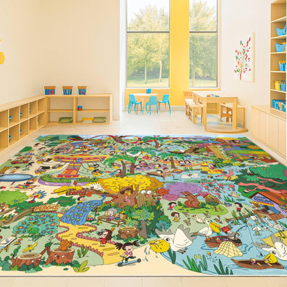 Washable Kids Play Rug with Colorful Map Design