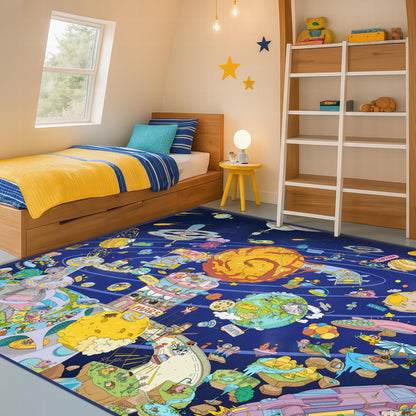 Washable Kids Play Rug with Colorful Map Design