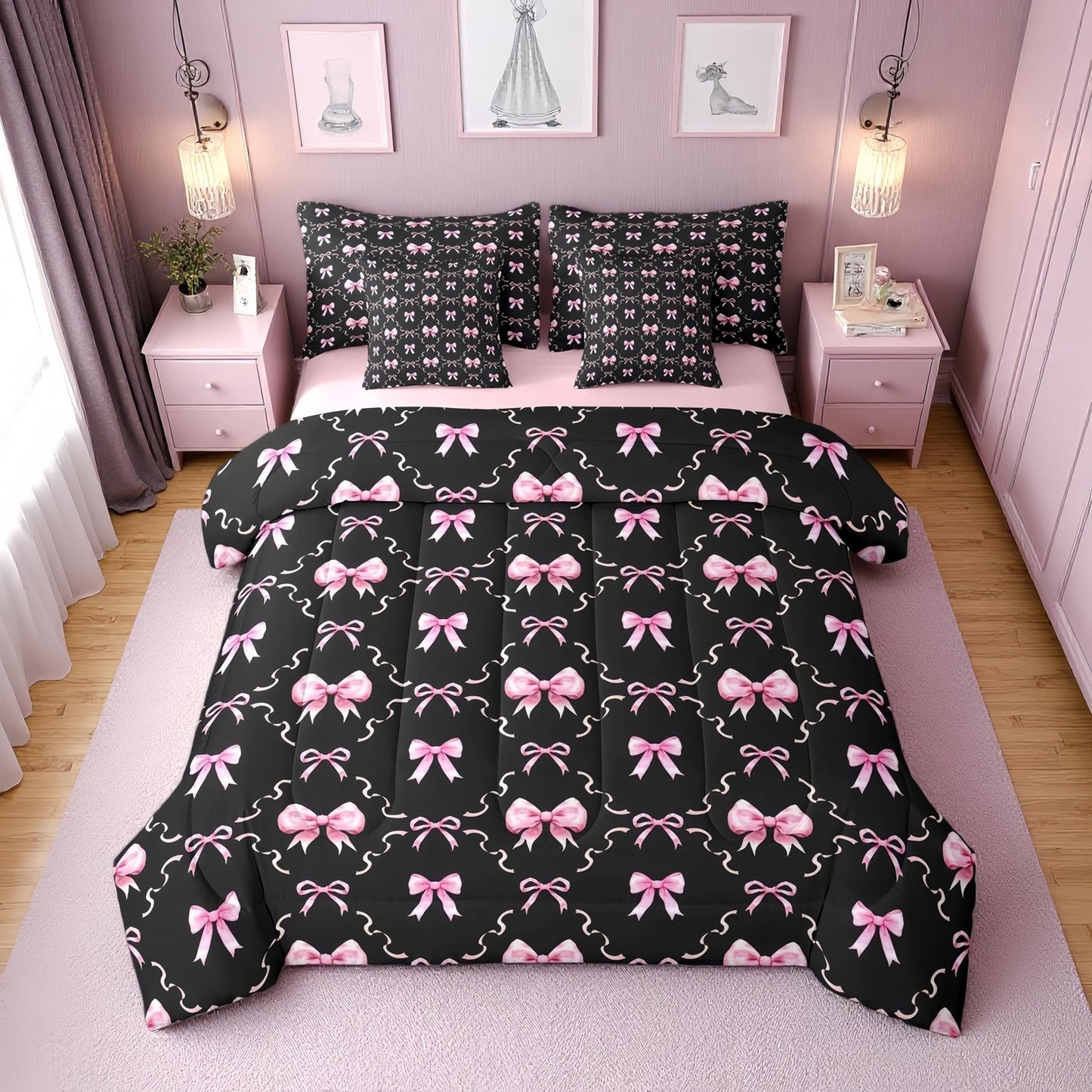 Pink Bow Bedding Set for Girls and Kids
