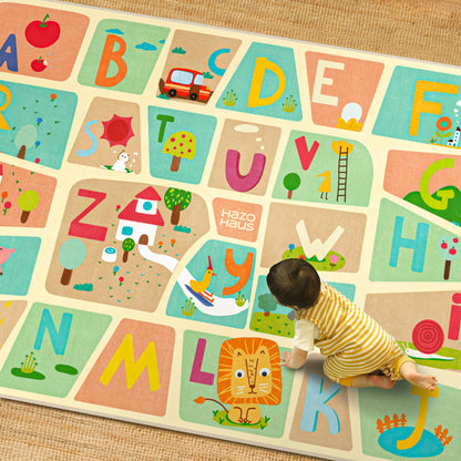 Washable Kids Play Rug with Colorful Map Design