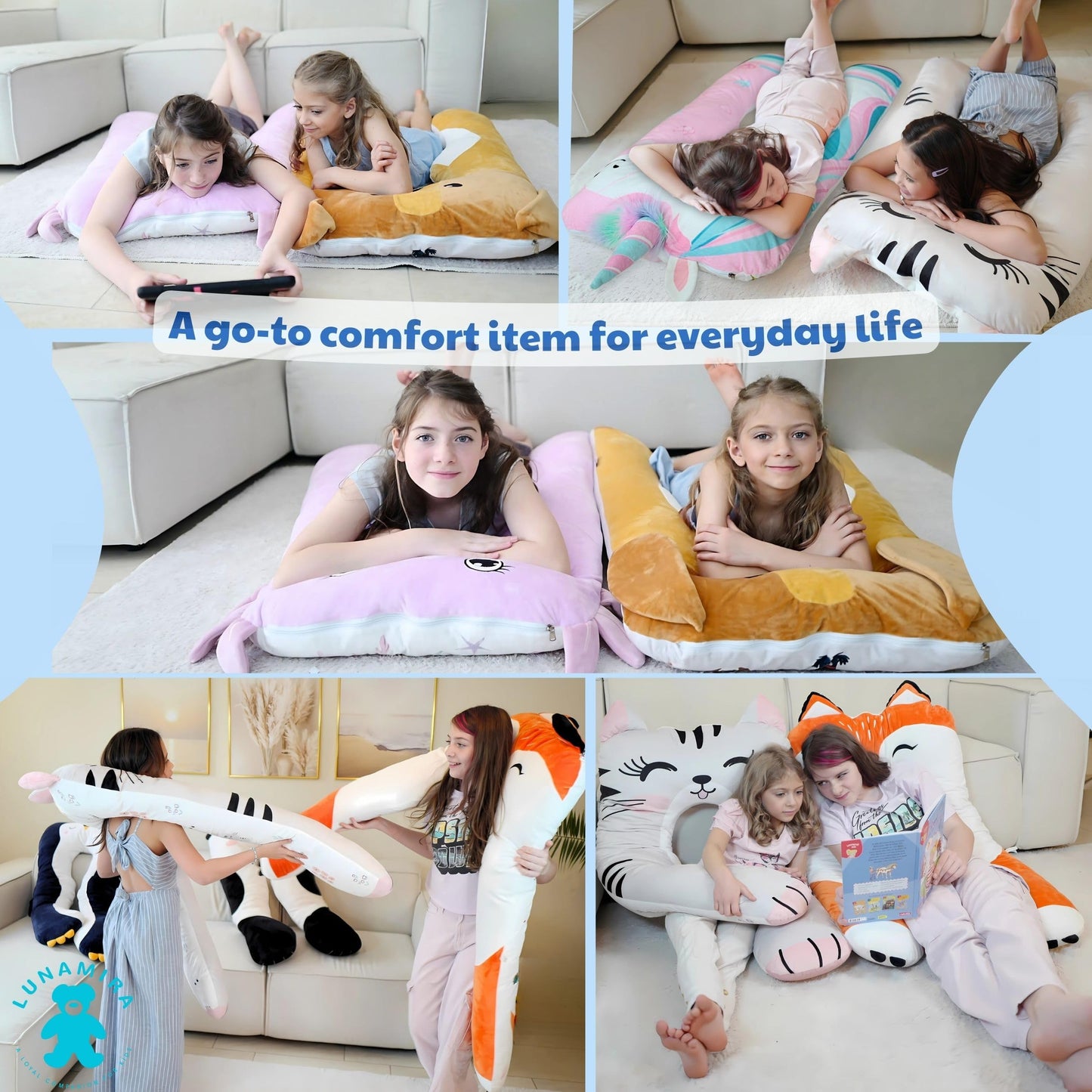 LUNAMIRA Kids Body Pillow for Children