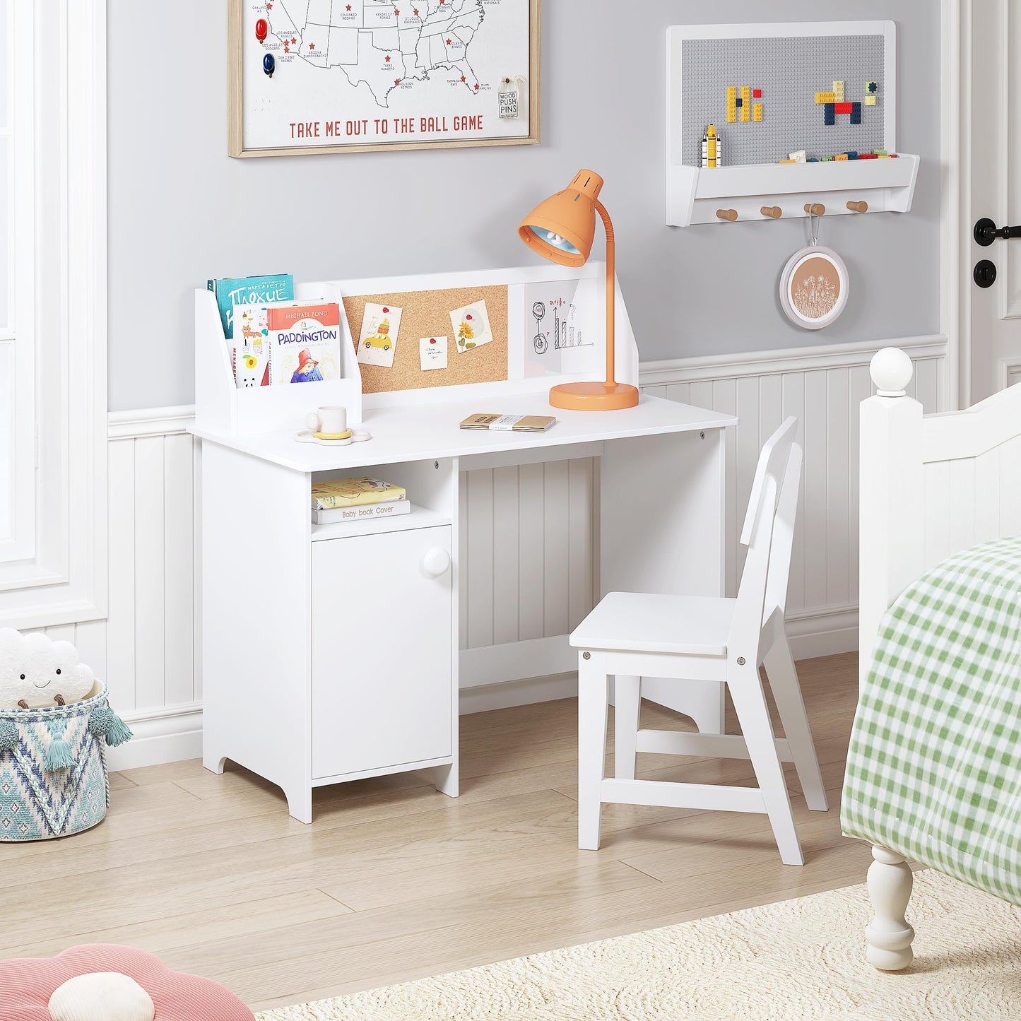 Kids Study Desk and Chair Set with Hutch